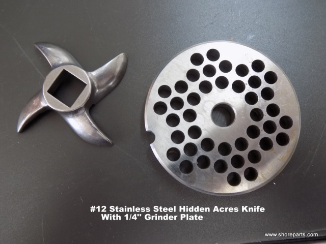 #12 Hidden Acres Stainless Steel Knife With 1/4" Hidden Acres Grinder Plate